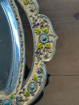A rare Chinese silver, enamel and hardstone coffee set with matching tray, 20th C. — photo 20