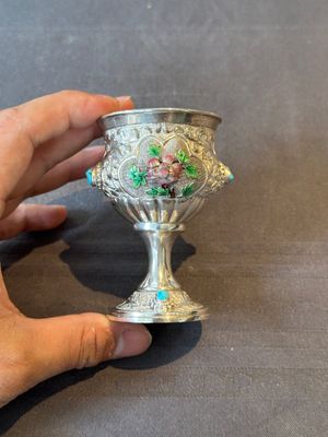 A rare Chinese silver, enamel and hardstone coffee set with matching tray, 20th C. — photo 2