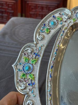 A rare Chinese silver, enamel and hardstone coffee set with matching tray, 20th C. — photo 21