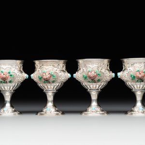 A rare Chinese silver, enamel and hardstone coffee set with matching tray, 20th C. — photo 13