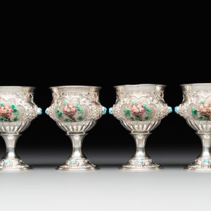 A rare Chinese silver, enamel and hardstone coffee set with matching tray, 20th C. — photo 15