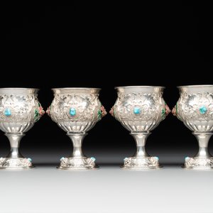 A rare Chinese silver, enamel and hardstone coffee set with matching tray, 20th C. — photo 16
