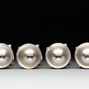 A rare Chinese silver, enamel and hardstone coffee set with matching tray, 20th C. — photo 17