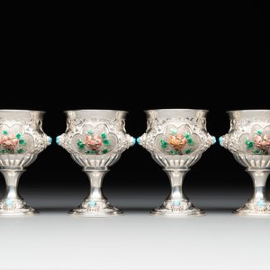 A rare Chinese silver, enamel and hardstone coffee set with matching tray, 20th C. — photo 19
