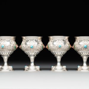 A rare Chinese silver, enamel and hardstone coffee set with matching tray, 20th C. — photo 20