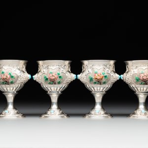 A rare Chinese silver, enamel and hardstone coffee set with matching tray, 20th C. — photo 21