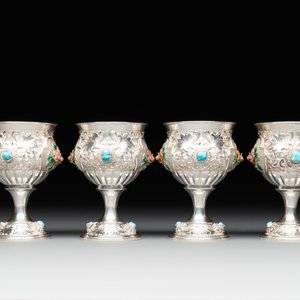 A rare Chinese silver, enamel and hardstone coffee set with matching tray, 20th C. — photo 22
