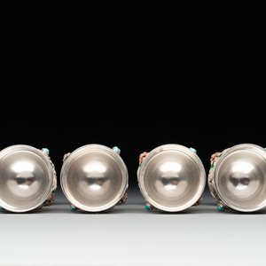 A rare Chinese silver, enamel and hardstone coffee set with matching tray, 20th C. — photo 23