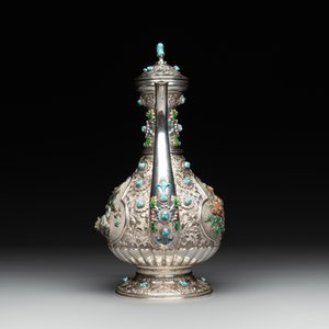 A rare Chinese silver, enamel and hardstone coffee set with matching tray, 20th C. — photo 7