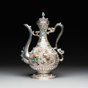 A rare Chinese silver, enamel and hardstone coffee set with matching tray, 20th C. — photo 8
