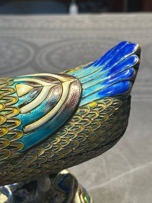 A rare Chinese turquoise and red coral inlaid silver enamelled duck-shaped censer and cover, 19/20th C. — photo 7