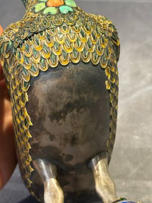A rare Chinese turquoise and red coral inlaid silver enamelled duck-shaped censer and cover, 19/20th C. — photo 8