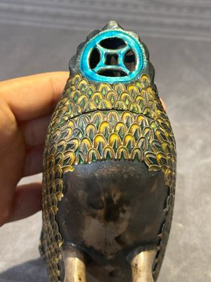 A rare Chinese turquoise and red coral inlaid silver enamelled duck-shaped censer and cover, 19/20th C. — photo 10