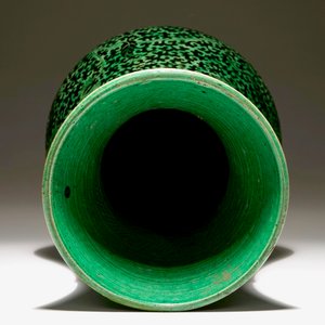 A rare Chinese verte-noire biscuit lotus scroll vase, Kangxi — 照片 6