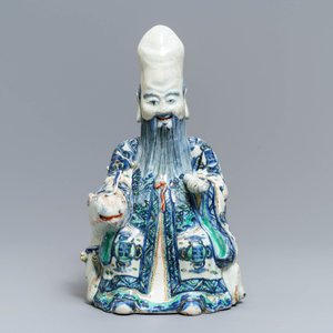 A rare Chinese wucai figure of Shoulao seated on a deer, Wanli — photo 2