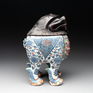 A rare Chinese wucai 'luduan' incense burner with wooden cover, Ming, 16/17th C. — photo 5