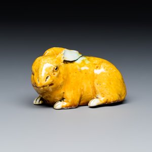 A rare Chinese yellow-glazed biscuit rabbit — photo 1