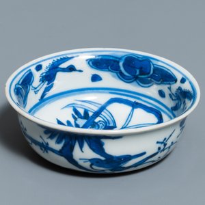A rare deep Chinese blue and white kraak porcelain bowl with 'egret' mark, Wanli — 照片 3