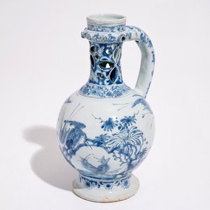A rare Dutch Delft blue and white chinoiserie puzzle jug, late 17th C. — photo 1