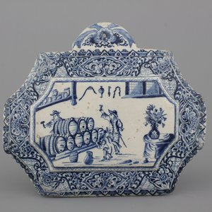 A rare Dutch Delft blue and white plaque of a wine tasting, 18th C. — photo 1