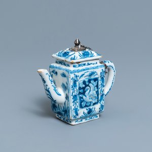 A rare Dutch Delft blue and white relief-moulded teapot and cover, late 17th C. — photo 1