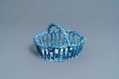 A rare Dutch Delft blue and white reticulated basket, 18th C.