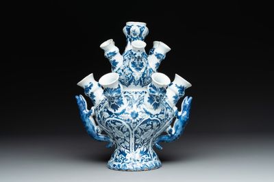 A rare Dutch Delft blue and white tulip vase, late 17th C.