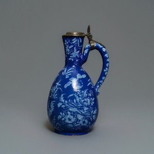 A rare Dutch Delft 'Persian blue' pewter-mounted jug, 17/18th C. — photo 4