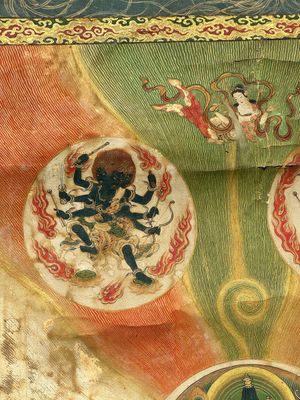 A rare Japanese Buddhist painting depicting Usnisavijaya, signed Ku Yue Baixie 哭月拜寫, probably 17/18th C. — foto 3