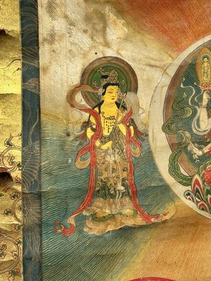 A rare Japanese Buddhist painting depicting Usnisavijaya, signed Ku Yue Baixie 哭月拜寫, probably 17/18th C. — foto 8