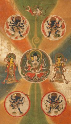 A rare Japanese Buddhist painting depicting Usnisavijaya, signed Ku Yue Baixie 哭月拜寫, probably 17/18th C.