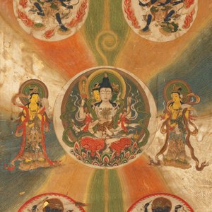 A rare Japanese Buddhist painting depicting Usnisavijaya, signed Ku Yue Baixie 哭月拜寫, probably 17/18th C. — foto 1