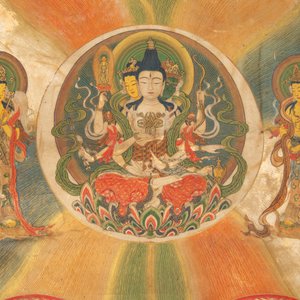 A rare Japanese Buddhist painting depicting Usnisavijaya, signed Ku Yue Baixie 哭月拜寫, probably 17/18th C. — foto 4