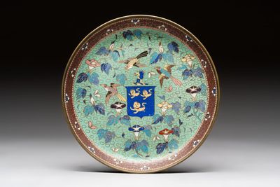 A rare Japanese cloisonné armorial saucer dish, 19th C.
