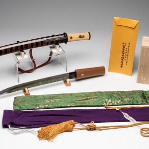 A rare Japanese wakizashi 脇差 sword and koshirae, signed Shoji Jiro Taro Naokatsu 莊司 次郎 太郎 直勝, Meiji, dated 1853 — 照片 1