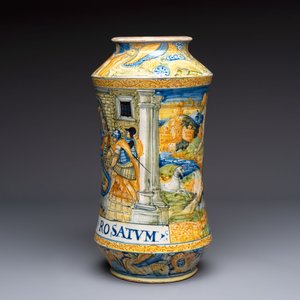 A rare massive Italian maiolica albarello with the arms of Boerio, Angelo and Ludovico Picchi workshop, Casteldurante, ca. 1562-1563 — 照片 2