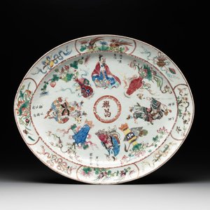 A rare oval Chinese Canton famille rose 'Wu Shuang Pu' dish from the  旗昌 Russel & Co. service, 19th C. — photo 1