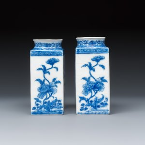A rare pair of Chinese export blue and white soft-paste rectangular canisters — photo 5