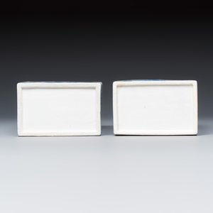 A rare pair of Chinese export blue and white soft-paste rectangular canisters — photo 7