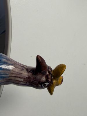 A rare polychrome Dutch Delft butter tub with a crowned bird — photo 3