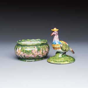 A rare polychrome Dutch Delft butter tub with a crowned bird — photo 3