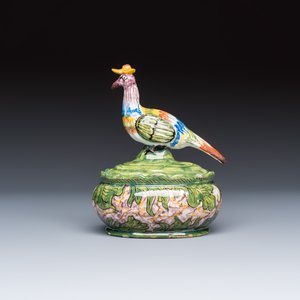 A rare polychrome Dutch Delft butter tub with a crowned bird — photo 4