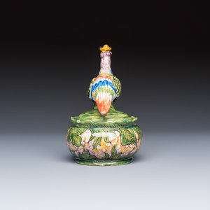 A rare polychrome Dutch Delft butter tub with a crowned bird — photo 5