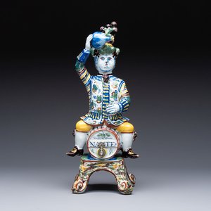A rare polychrome Dutch Delft figural wine cistern and cover, 18th C. — photo 1