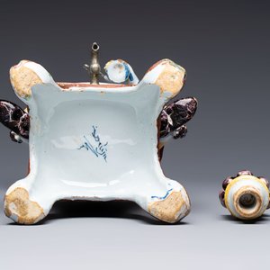 A rare polychrome Dutch Delft figural wine cistern and cover, 18th C. — photo 7