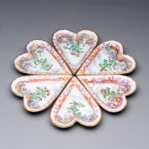 A rare polychrome Dutch Delft petit feu six-piece sweetmeat set, 18th C. — photo 1