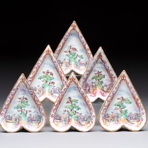 A rare polychrome Dutch Delft petit feu six-piece sweetmeat set, 18th C. — photo 6
