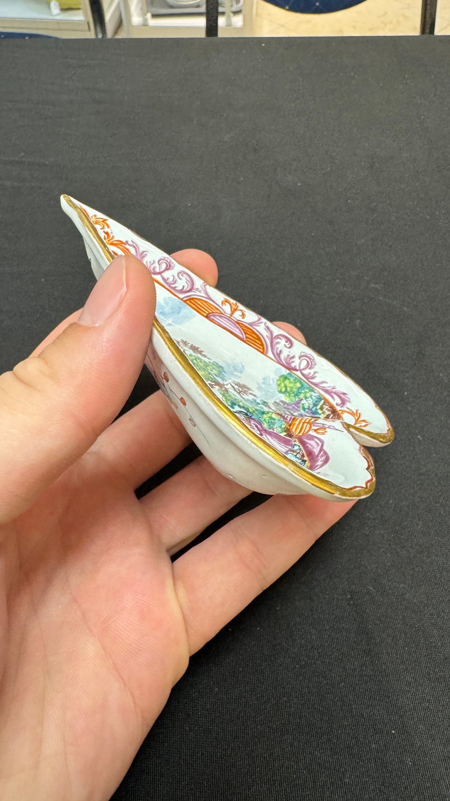 A rare polychrome Dutch Delft petit feu six-piece sweetmeat set — photo 15