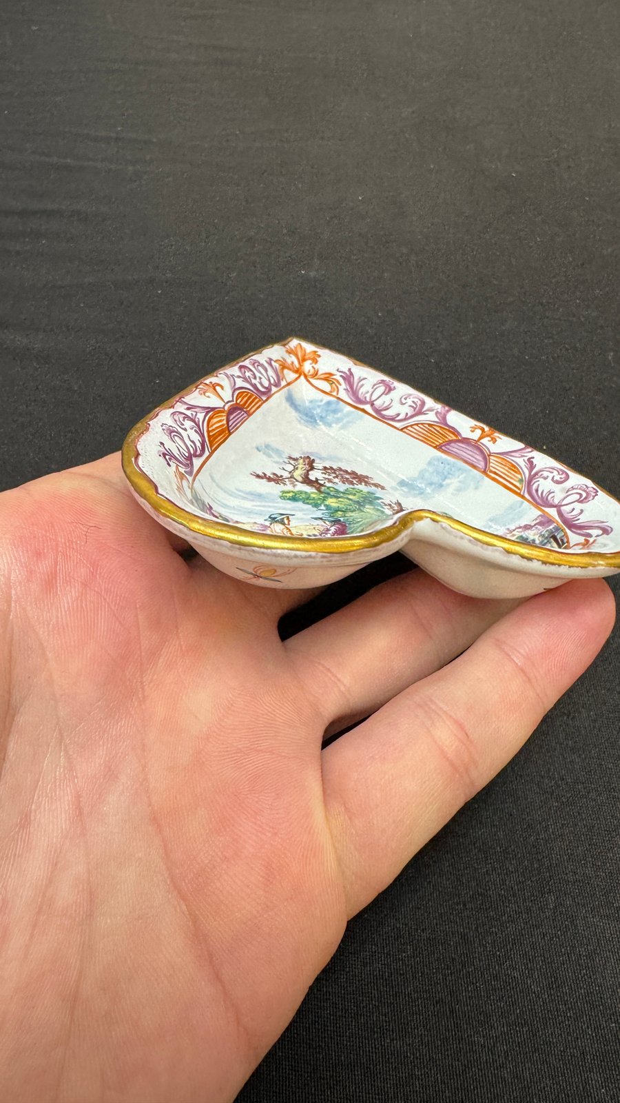 A rare polychrome Dutch Delft petit feu six-piece sweetmeat set — photo 34