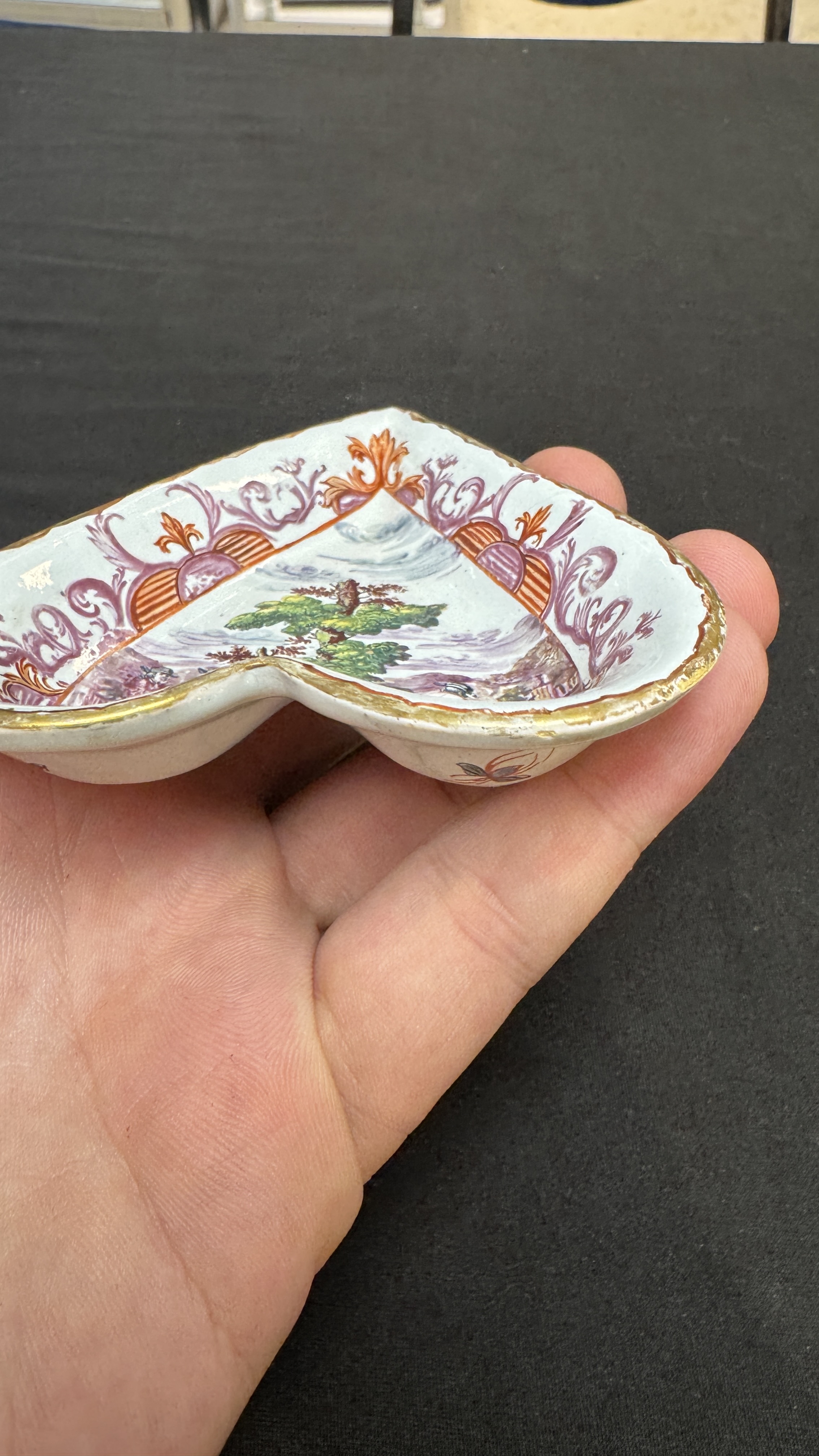 A rare polychrome Dutch Delft petit feu six-piece sweetmeat set — photo 45